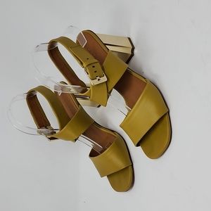 Clergerie Yellow Green Leather Ankle Strap Heels Size 39.5